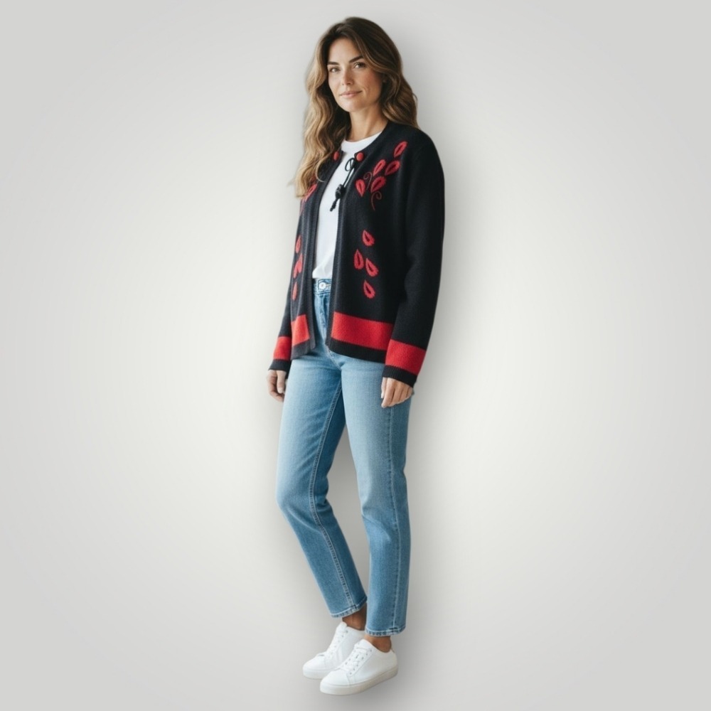 Artesanias Alpaca Cardigan Womens L Open Front Embroidered Sweater Artisan Style